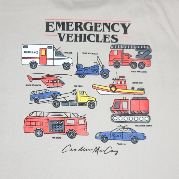 Like New - Cardin McCoy gray short sleeve tshirt w/ 'Emergency Vehicles' -size L - Picture 3 of 9